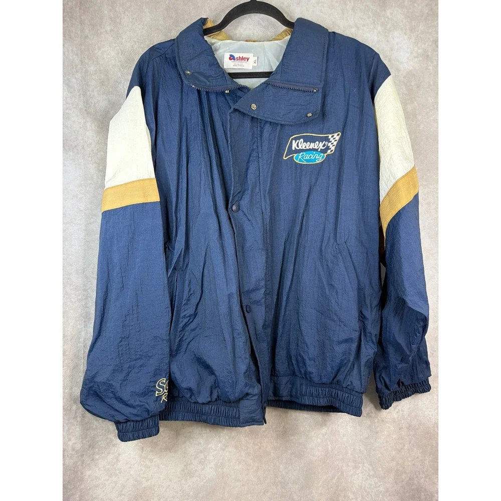 VTG 90s Kleenex Racing Jacket Mens XL Blue Vintage NASCAR Scott Racing 33‎ usa